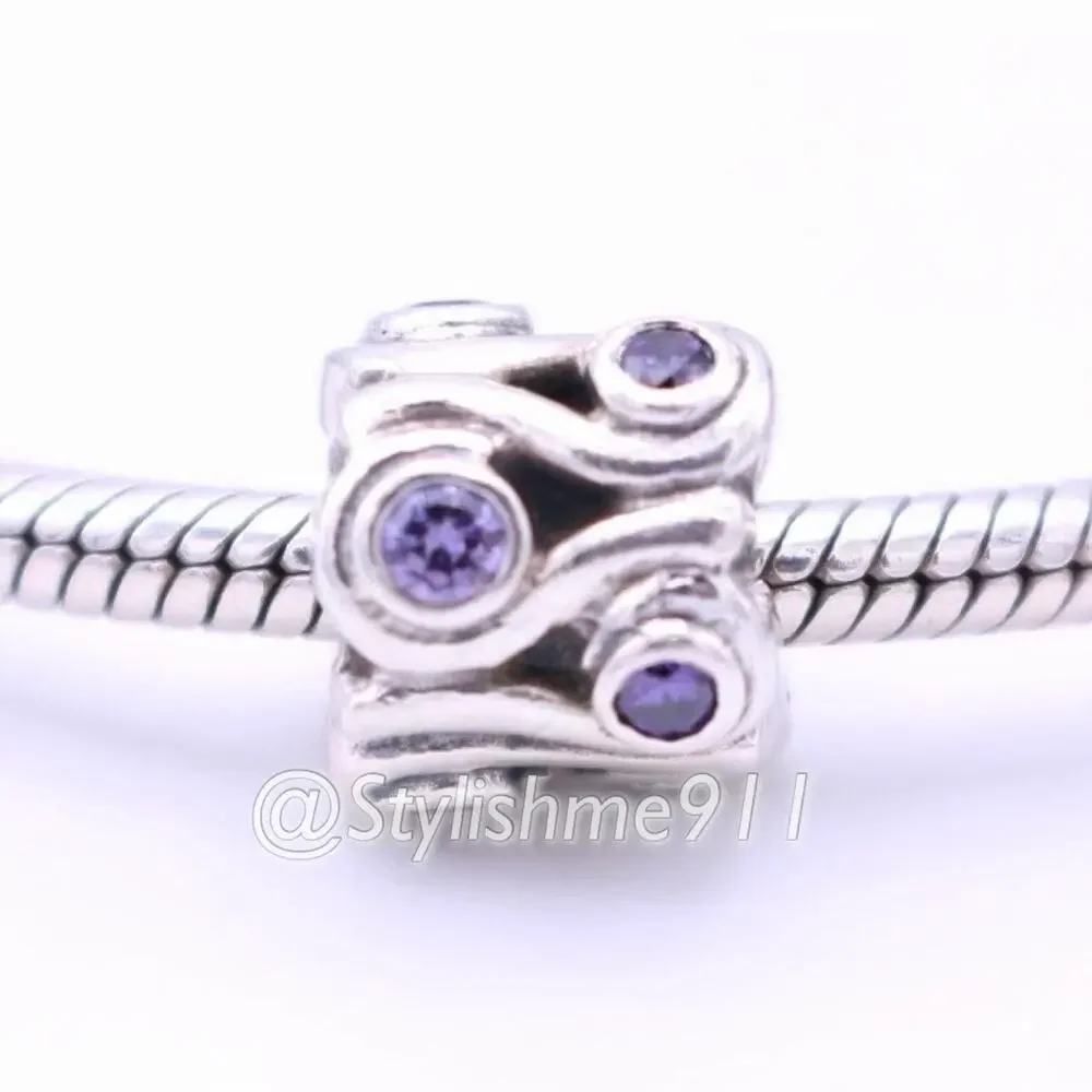 Authentic PANDORA Retired Ocean Wave with Purple CZ Charm